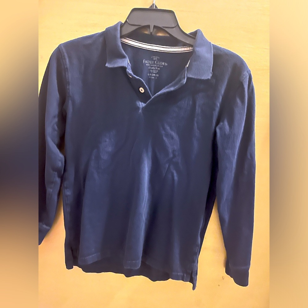 Boys Faded Glory Navy Long Sleeve Polo Size 10-12